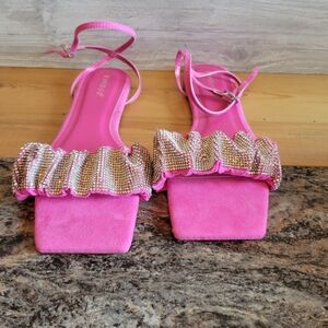 Pink Sandals with Rhinestone Ruffle Brand New, Never Worn Women's Size 8